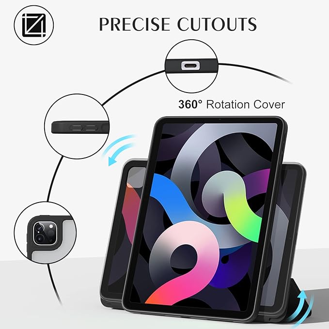 ZENLU iPad Pro 11 inch Case with Removable Magnetic Folio Cover, Premium PU Leather, Multiple Angles Stand, Pencil Slot Charging Support, Full Protective Case for 11" (1/2/3/4 Gen) iPad Pro (Black)