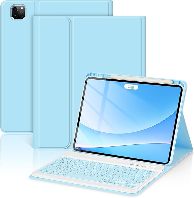 TaIYanG Keyboard Case for iPad Pro 11-inch M5/M4(2025/2024)- Detachable Magnetic Bluetooth Keyboard Case with Pencil Holder - Flip Stand Cover for iPad Pro 11 Inch 2024, Light Blue