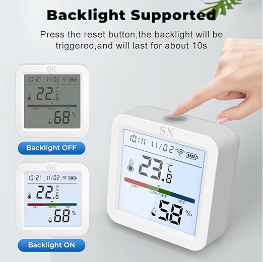 Zero Kelvin WiFi Smart Temperature & Humidity Sensor – App-Controlled Thermometer Hygrometer with Backlight & Smart Alerts
