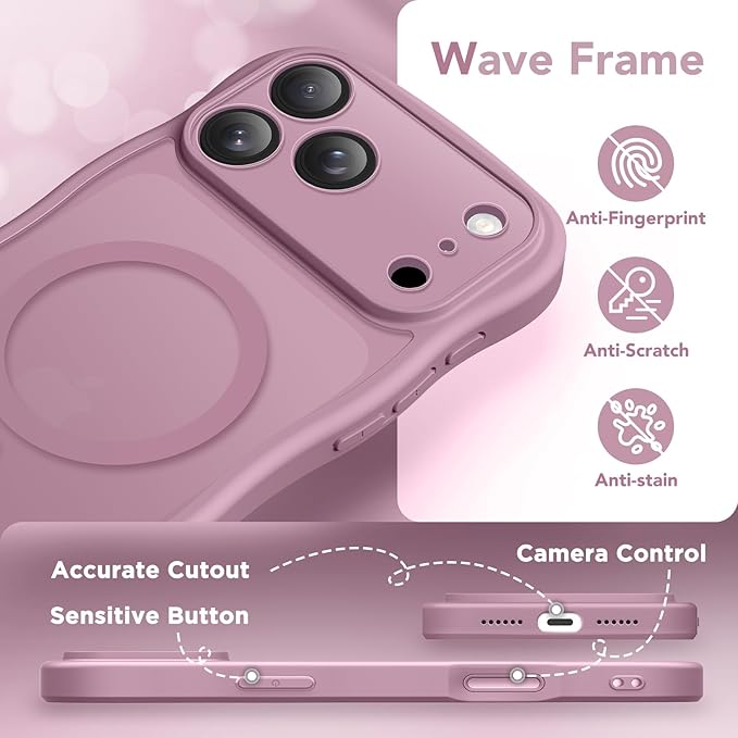 CAPRARO Magnetic for iPhone 17 Pro Max Case for Women Girls, Upgraded [Full Camera Protection] [Compatible with MagSafe] Cute Wave Translucent Matte Phone Case for iPhone 17 Pro Max, Clear Currant
