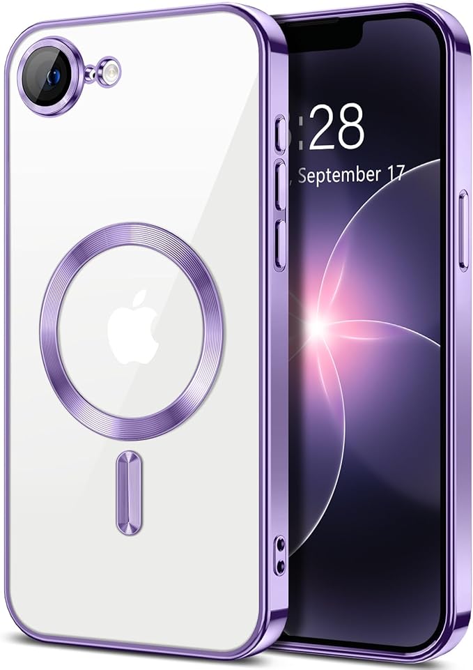 Hython Magnetic Clear for iPhone 17e Case with Camera Lens Protector [Compatible with MagSafe] Luxury Plating Edge Slim Soft TPU Cover Protective Phone Case for iPhone 17e 6.1", Light Purple