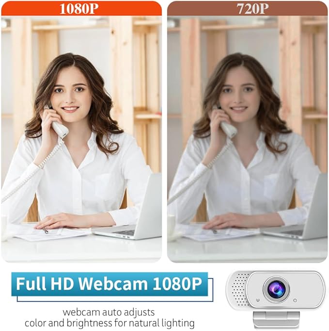 Webcam for PC, HD 1080P Webcam with Microphone, 110° Wide Angle USB Plug & Play - Noise Canceling for Video Calls, Streaming, Gaming - Built-in Privacy Shutter & Tripod