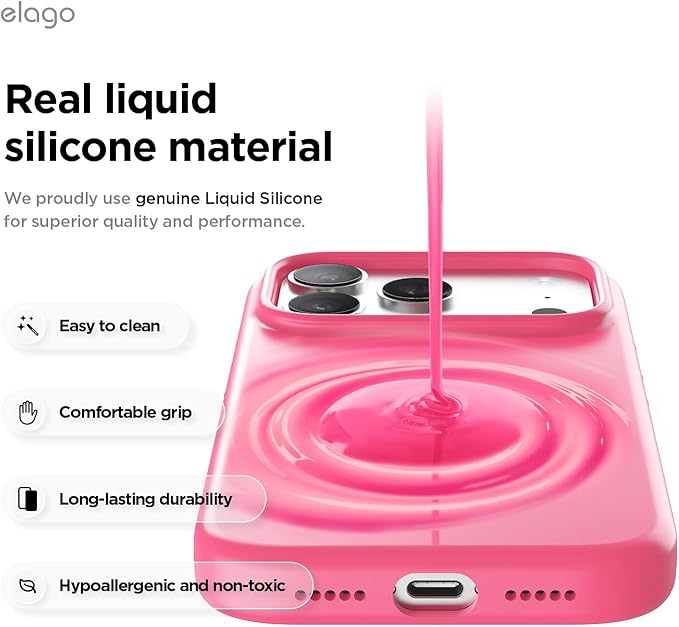 elago for iPhone 17 Pro Case, Premium Magnetic Silicone Case, Compatible with MagSafe, Liquid Silicone Material, Protective Cover, Shockproof, Slim Phone, 6.3 inch (Ice Red)
