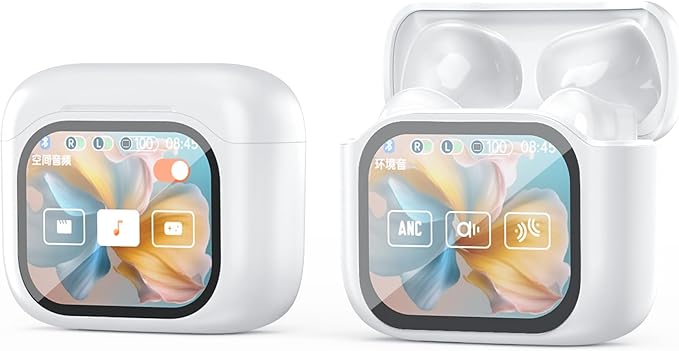 AI Translation Earbuds Real Time Bluetooth 5.4 Wireless Earbuds with LCD Full-Color Touch Screen ANC+ENC Noise Canceling Mic Stereo Bass Earphones for Meeting/Music/Sports/Running
