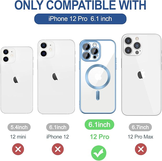 Hython Magnetic Clear for iPhone 12 Pro Case with Camera Lens Protector [Compatible with MagSafe] Luxury Plating Edge Slim Soft TPU Cover Protective Phone Case for iPhone 12 Pro, Matte Light Blue