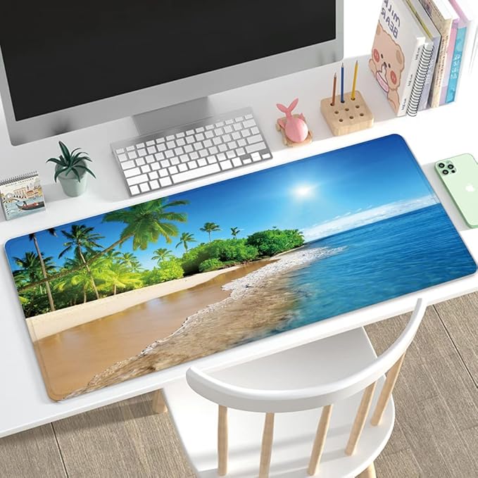 31.5x11.8 Inch Non-Slip Long Extended Large Gaming Mouse Pad with Stitched Edges XL Laptops Keyboard Mouse Mat(Beach View)