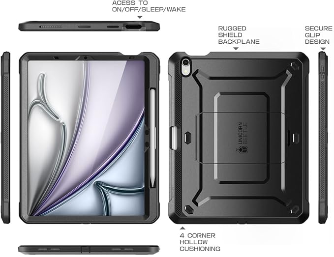 SUPCASE for iPad Air 11 Inch Case M4/M3/M2 (2026/2025/2024), [Built-in Screen Protector & Pencil Holder & Stand] Rugged Protective Cover for iPad Air 10.9 Inch 5th/4th Generation (2022/2020), Black