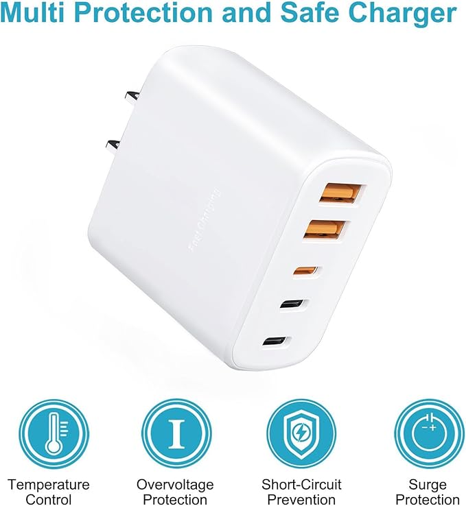 [2-Pack] 60W Multi-Port USB-C Fast Charging Module, 5-Port Wall Charger, Compatible with iPhone 17/16/15/14/13/Pro Max/Plus Series, iPad, Samsung S25/S24/S23, and Other Devices