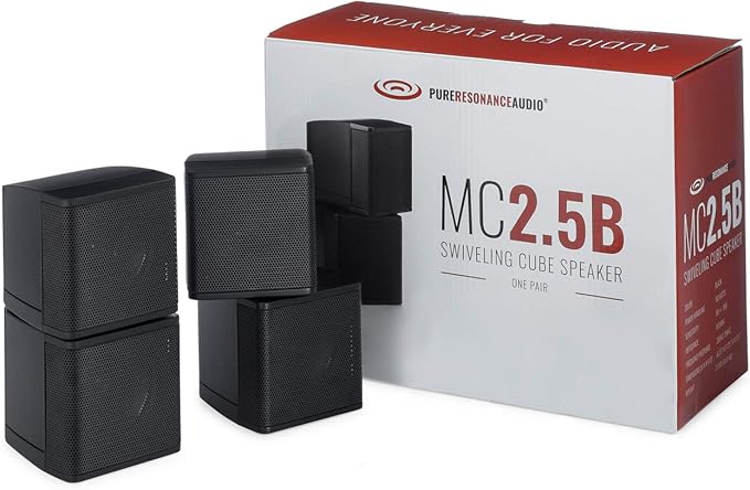 Pure Resonance Audio MC2.5B Dual 2.5” Swiveling Surround Sound Mini Cube Speaker (Pair, Black) (Without Brackets)