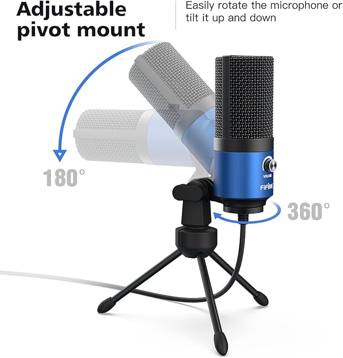 FIFINE USB Computer Microphone for Recording YouTube Video Voice Over Vocals for Mac & PC, Condenser Mic with Gain Control for Home Studio, Plug & Play - K669L