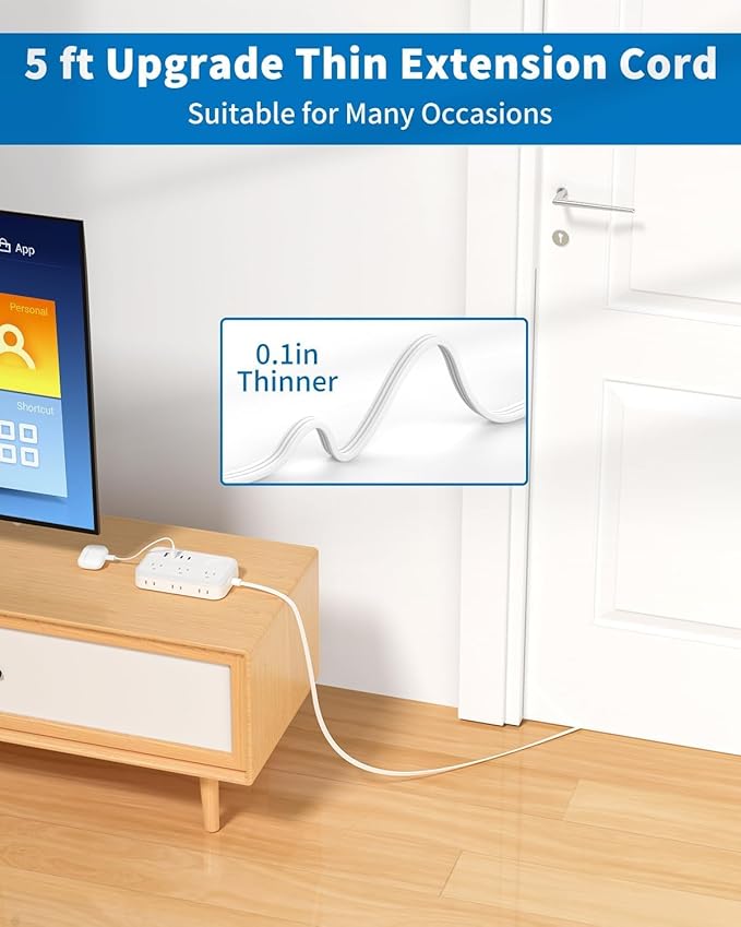 Surge Protector Power Strip with 6 Outlets 4 USB Port, 5 Ft Flat Plug Extension Cord Outlet Extender, White Extension Cord with Multiple Outlets for Indoor, Home, Office Supplies, Dorm Room Essentials