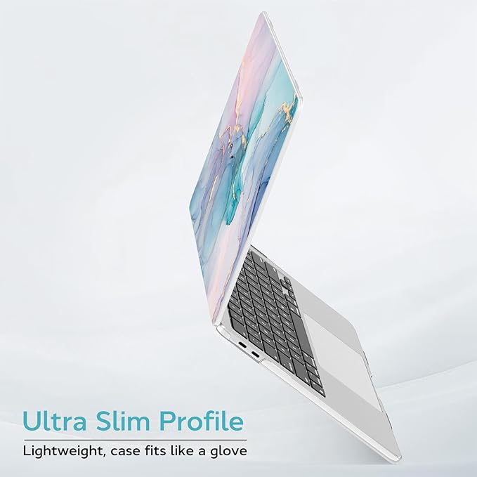 BELKA Compatible with MacBook Pro 13 inch Case M2 2025 2024 2023 2022-2016 A2338 M1 A2251 A2289 A2159 A1989 A1708 A1706, Plastic Hard Shell Case + Keyboard Cover +Screen Protector, Blue Pink Marble