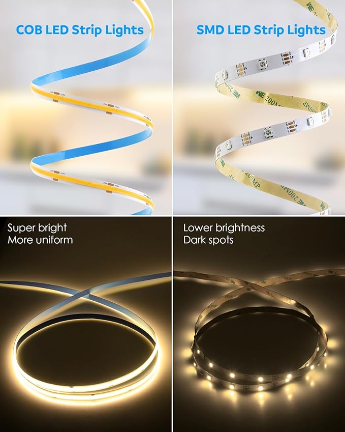 Aclorol COB Led Strip Lights 24V 50FT Led Rope Lights for Bedroom Warm White 3000K 320Leds/m CRI85+ Flexible LED Tape Lighting for Party Home Indoor Decor 15M (Power Supply & LED Dimmer Not Included)…