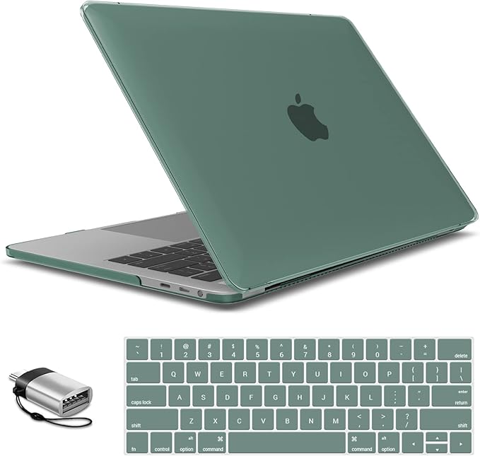 IBENZER Compatible with MacBook Pro 15 Inch Case 2019 2018 2017 2016 A1990 A1707, Hard Shell Case with Keyboard Cover & Type C Adapter for Mac Pro 15 Touch Bar, Midnitht Green, T15-MTGN+1TC