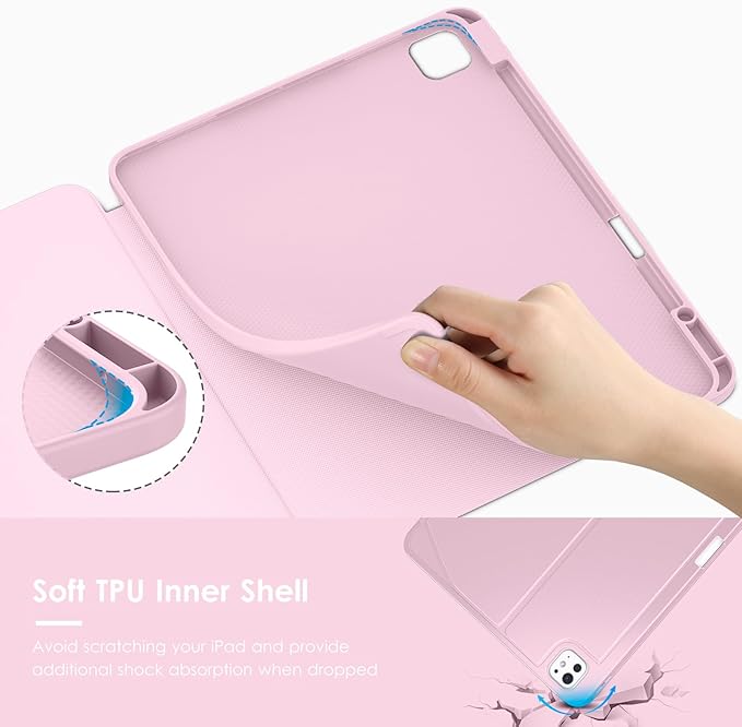 VIKESI Case for iPad iPad Pro 13-inch M5 or M4 Released in 2025 or 2024,Multiple Angles Magnetic Stand Cover,Shockproof Soft Back,Pencil Holder,and Auto Sleep/Wake,Pink
