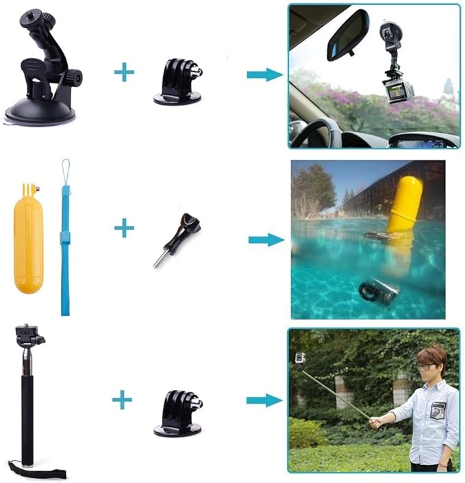 Action Camera Accessories Kit Compatible with Gopro Hero 13 12 11 10 9 8/AKASO EK7000/Brave 4/Brave 7 LE/DJI Osmo Action 5 pro/ODDV/Xilecam, Selfie Stick Suction Cup Mount Floating Handle Grip