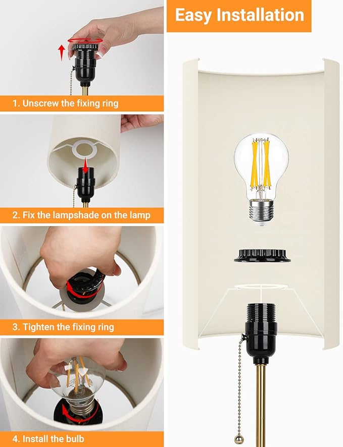 JUNNAI 18.5" Desk Lamp & Table Lamp Set of 2, Skinny Bedside Lamp with Marble Base, Pull Chain Switch, 3-Way Dimmable, Linen Fabric Shade, Small Nightstand Lamps for Living Room, Bedroom, Reading