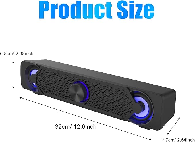Smalody Small Computer Speakers for Desktop Gaming Monitor, PC Speakers for Desktop Monitor, Computer Speaker Wired USB Powered, Mini Soundbar with Cool Led Light Effect