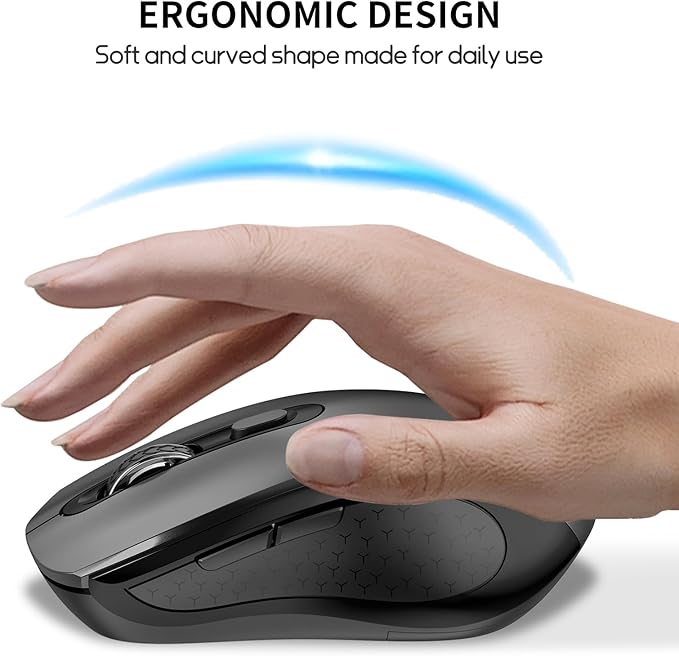 Wireless Mouse with Side Buttons, 2400 DPI, Anti Slip Scroll Wheel, Suitable for Laptops, PCs, Chromebook, Mac, MacBook, Mouse With USB Nano Receiver, 6-Button Wireless Computer Mouse - Gray