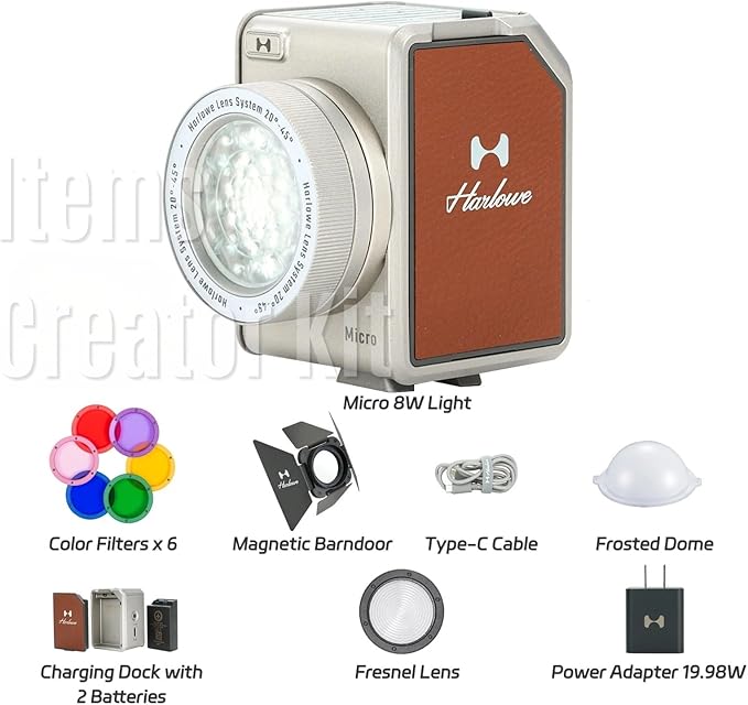 Harlowe Micro Portable Led Light for Photo and Video Recording 8W Bi-Color 2700K-6500K CRI/TLCI 96+ Soft Fill Lighting Kit for Studio and Travel Creators Micro Creator Kit