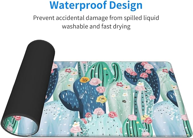 Cute Cactus Large Mouse Pad Desk Mat, Big Extended Funny Gifts XL Gaming Mousepad with Stitched Edges for Writing, Table, Long Extended Desk Pad for Women Girls Office Decor Watercolor 31.5*11.8 Inch