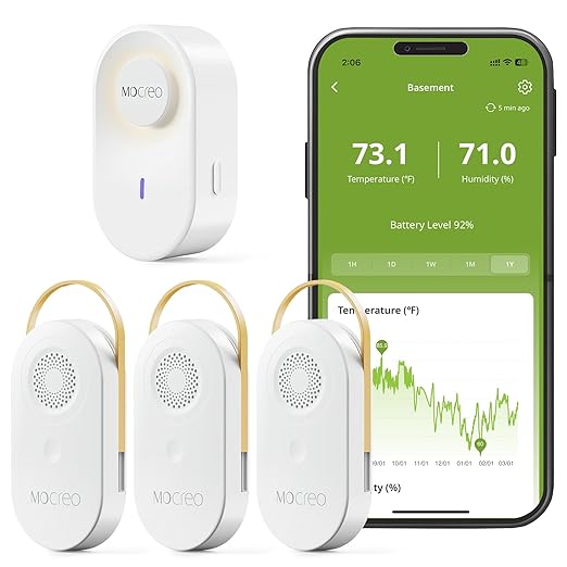 MOCREO WiFi Hygrometer Thermometer, 2000ft Ultra-Long Range Humidity Sensor with Hub Night Light, Remote Temperature Monitor with App Alerts & 2-Year Data Export, for Home, Greenhouse, Reptile Tank
