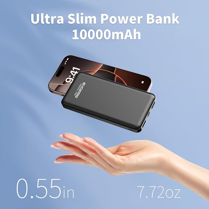 2 Pack Portable Charger, Slimmer 10000mAh Power Bank, USB C in&Out Fast Charging Battery Pack, External Portable Power Bank for iPhone 16 15 14 13 12 Tablet Headphones Samsung S23 S22 Pixel etc