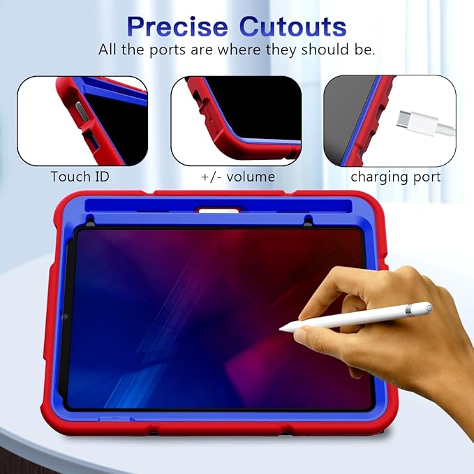 Grifobes Case for iPad mini 7th 2024 (A17 Pro) / Mini 6th Generation 2021 8.3", Heavy Duty Shockproof Cover with Pencil Holder Stand, for i Pad Mini 7/6 Gen 8.3 inch Case (Red+Blue)