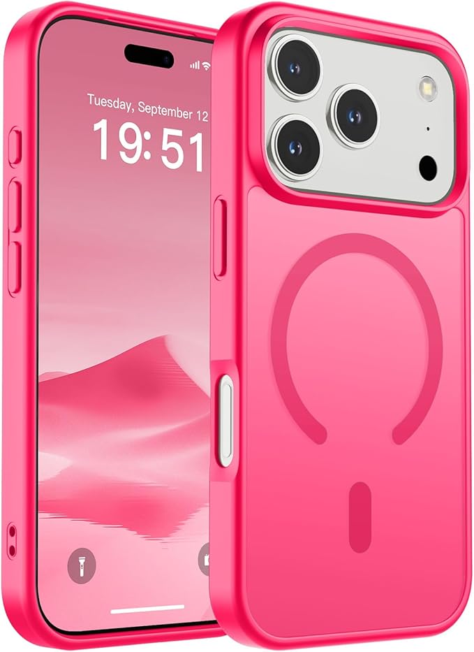 SUPFINE Magnetic for iPhone 17 Pro Case (Compatible with MagSafe)(Military Grade Drop Protection) Translucent Matte Shockproof with Anti-Fingerprint Phone Cover 2025,Hot Pink