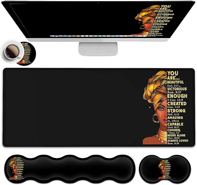 Large Mouse Pad with Wrist Support Ergonomic Memory Foam Keyboard Wrist Support & Non-Slip Mouse Wrist Rest,Extended Gaming Mouse Pads,for Laptop Office Desk Mat African Art Black Queen Anime Pattern