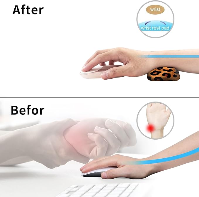 Wrist Elbow Support Arm Rest Desk Mouse Pad Set,Large Mouse Pad + 2 Elbow Rest Pad + Coaster,(31.5×11.8 in) Ergonomic Memory Foam for Office,Gaming,Computer,Laptop-Leopard Print