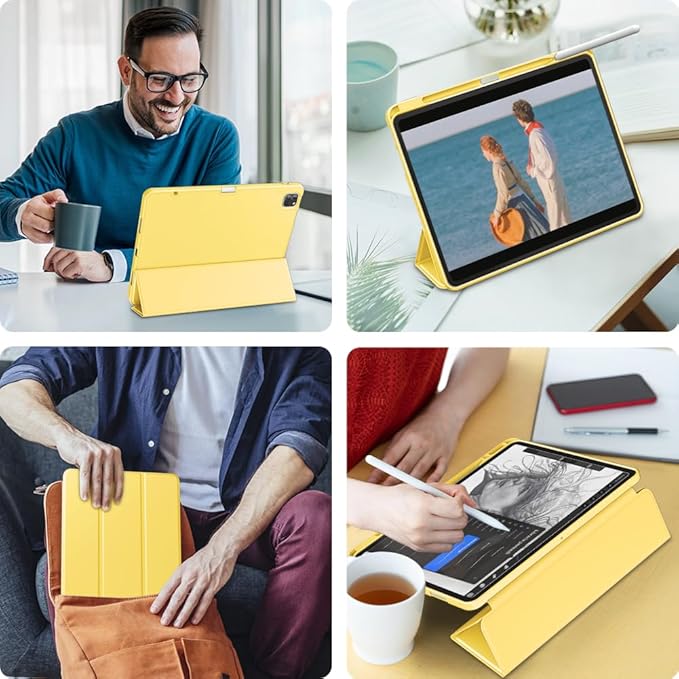 DTTO for iPad Air 13 Inch Case M4/M3/M2 2026/2025/2024, iPad Pro 12.9 Inch Case (6th/5th/4th/3rd Gen), Smart Slim Trifold Stand Soft Cover with Pencil Holder, Yellow