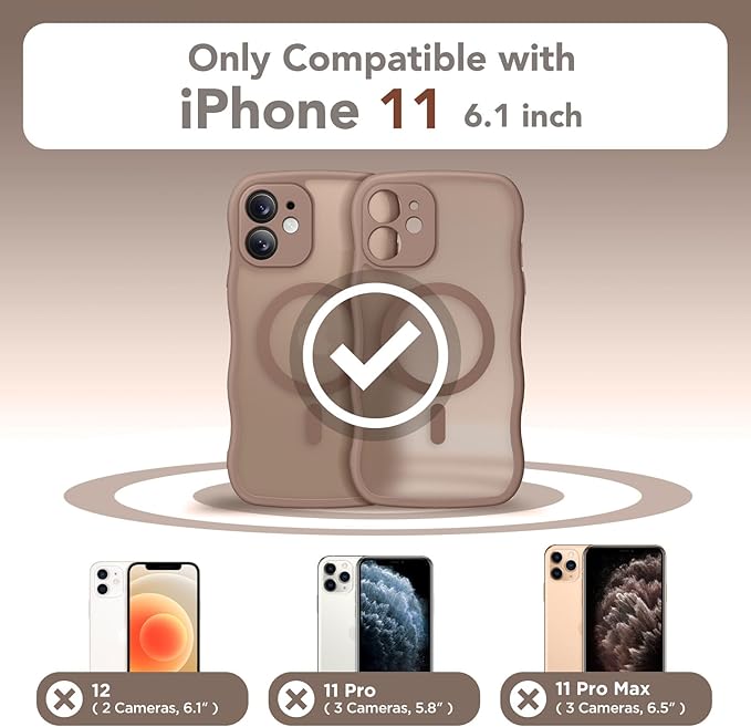 CAPRARO Cute for iPhone 11 Case, Compatible with MagSafe, [Curly Wave Edge] [Full Camera Protection] [14 FT Drop Protection] Magnetic Phone Case for 11 6.1 Inch, Brown