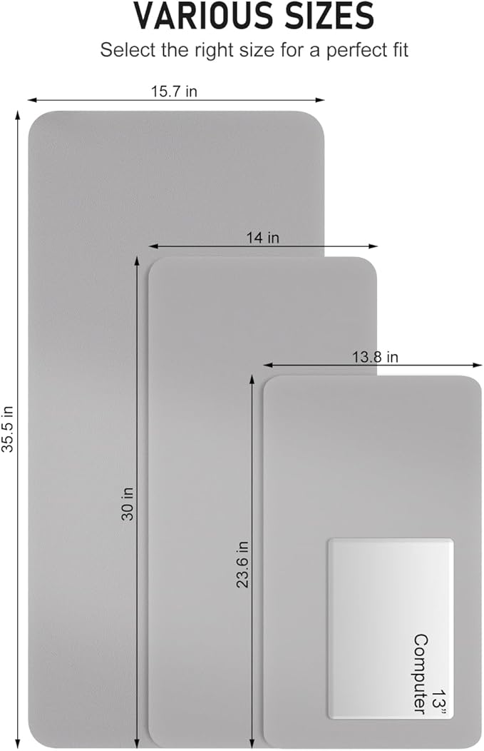 Desk Pad, 30" x 14" PU Leather Non-Slip Desk Mat Large Mouse Pad for Desktop, Waterproof Laptop Computer Writing Mat for Office, Home, Work, Gaming, Silver