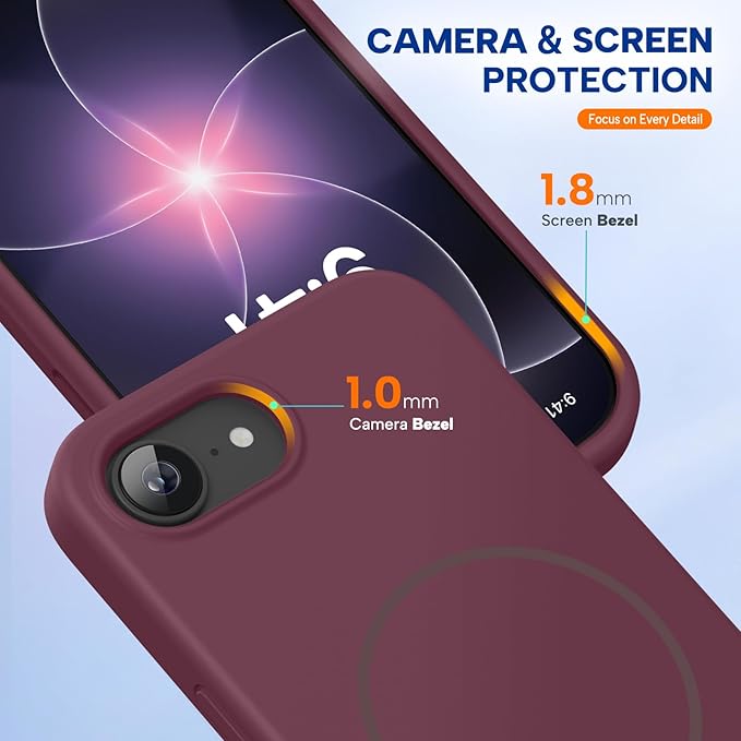 Miracase Magnetic for iPhone 17e Case & iPhone 16e Case, [Soft Anti-Scratch Microfiber Lining], Compatible with MagSafe, Silicone Shockproof Protection Phone Case for iPhone 17e/16e, Wine Red