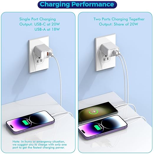 USB C Charger Block,3Pack 20W Dual Port USB C Wall Charger Plug Fast Charging Adapter USB A Quick Charging Brick Plug for iPhone Air/17 Pro Max/16E/16 ProMax/16Plus/15/14/13/12/11/XS,iPad Pro,AirPods