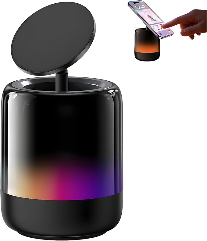 Magnetic Bluetooth Speaker, N52 Magnet Phone Holder,600mAh RGB Light Magnetic Speaker, 12Hrs Night Light Play, 360° Sound, Type-C, TF Card, TWS Stereo Pairing, Ideal for Camping, Fitness
