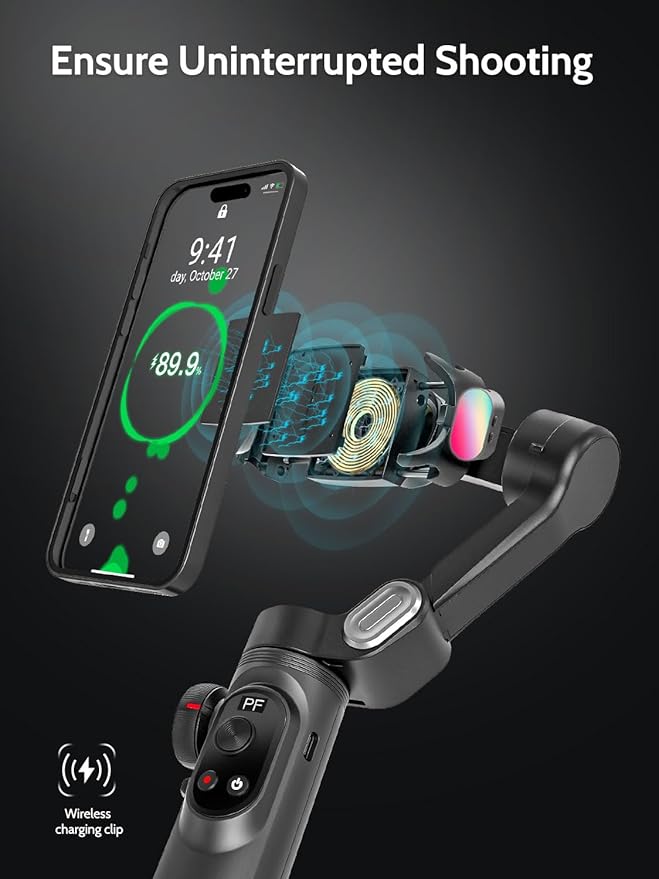 AOCHUAN 3-Axis Gimbal Stabilizer for Smartphone w/RGB Magnetic Fill Light Phone Gimbal for iPhone/Android Foldable iPhone Stabilizer w/Upgraded Face Tracking Vlog Recording-Smart X Pro Kit