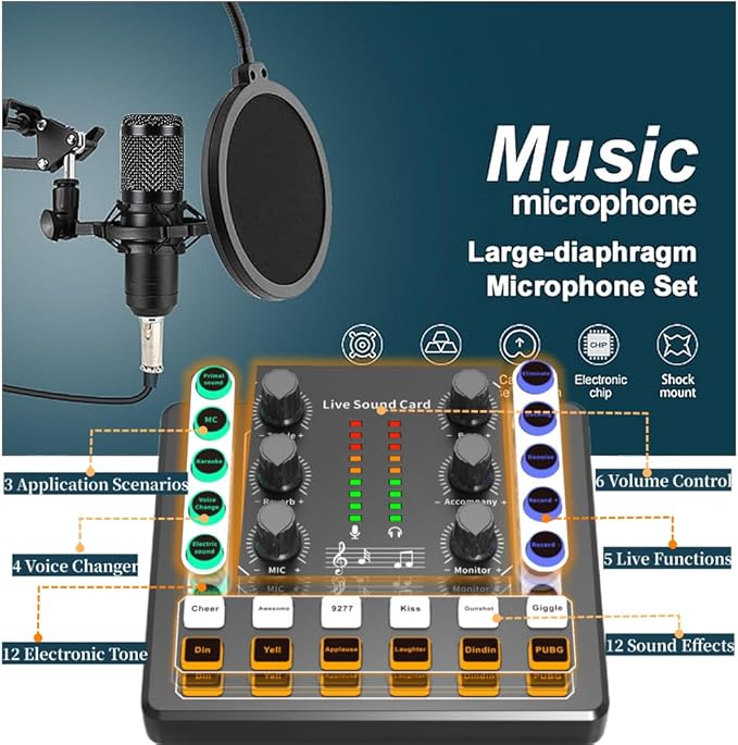 Podcast Equipment Bundle, BM-800 Recording Studio Package with Voice Changer, Live Sound Card - Audio Interface for Laptop Computer Vlog Living Broadcast Live Streaming