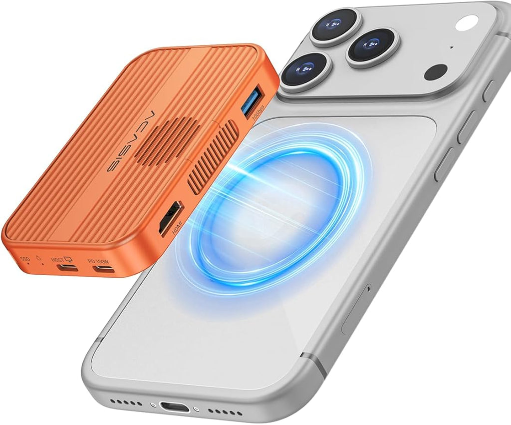 ACASIS 10Gbps Magnetic M.2 NVMe SSD Enclosure With 4K ProRes Recording M.2 EnclosureCompatible IPhone 17/16/15 Pro/Pro Max Magnetic SSD Enclosure with Cooling Fan For Video Editor/Blogger/Videographer