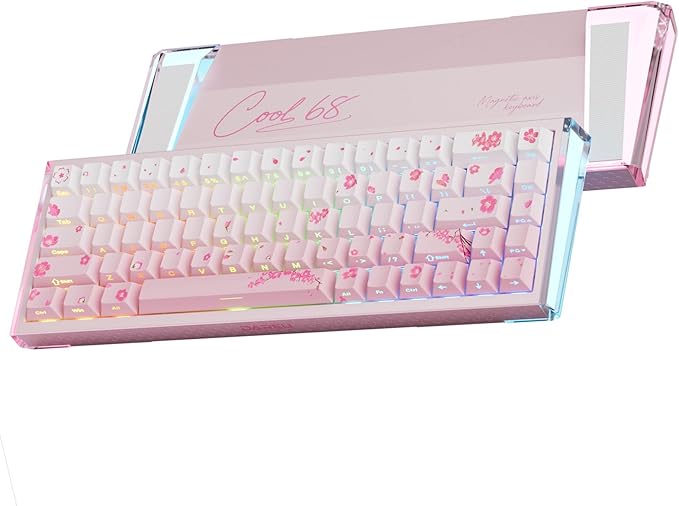DAREU COOL68 60% Sakura Pink Wired Gaming Keyboard, Rapid Trigger Magnetic Switch Keyboard with 8000Hz Polling Rate, Adjustable Actuation, 0.1ms Latency, SOCD, Gasket Mount, Hot swappable, RGB Light