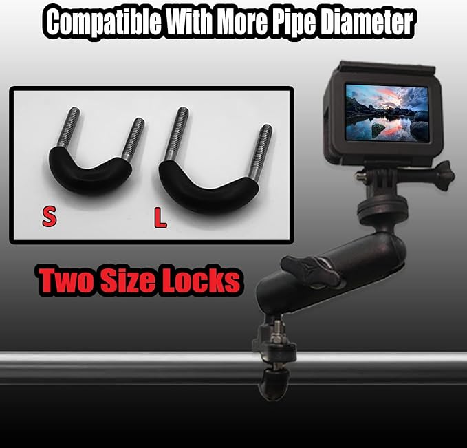 360°Motorcycle Camera Mount for GoPro Bike Holder Handlebar Mount Bracket 1/4 Metal Stand GoPro Hero10/9/8/7/6/5/4/3+ Action Cameras Accessory (Fits Bicycle Utv Motorcycle Handlebar Holder)
