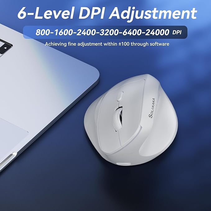 SOLAKAKA SM520 Ergonomic Mouse with 24000 DPI, Vertical Mouse with Programmable Side Button, Wireless Mouse with Tri-Mode Connection - BT5.0/USB-C/2.4GHz, for Desktop, PC, Laptop (White)