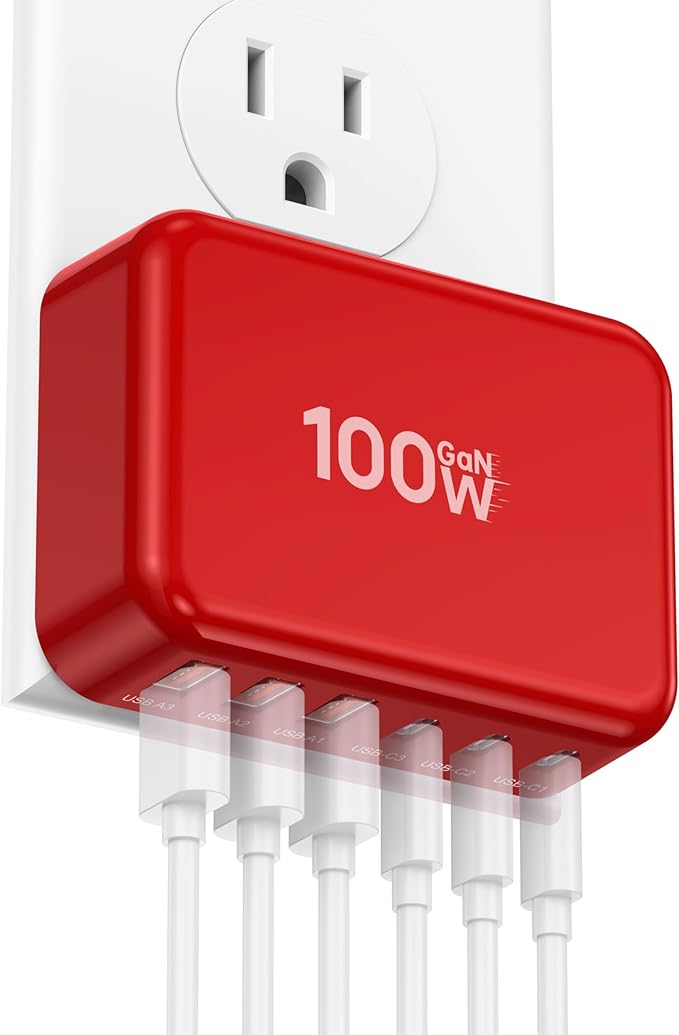Fast Charger Block, GaN 6 Port USB C Charging Station Hub Cube, 100W Multiport Type C Wall Charger Power Strip Plug with PD 3.0+QC for iPhone 16 15 14 13 12 1 Pro Max XR XS 8 7, Samsung, iPad, Table