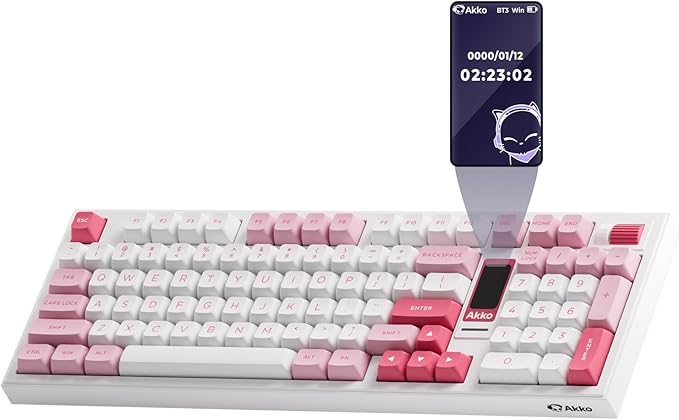 Akko 5098B Wireless Gaming Keyboard with Screen, Prunus Lannesiana Hot-Swappable Full Size Mechanical Keyboard with Scroll Wheel, Numberpad, RGB Gasket Keyboard, Piano Pre Lubed Switch