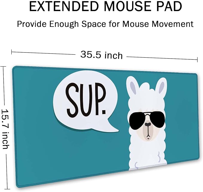 SSOIU Extended Mouse Pad, XXL Gaming Mouse Pads, Large Big Mousepad Laptop Computer Keyboard Mat Desk Pad with Non-Slip Base Stitched Edge for Gaming Office, 35.5 x 15.7 inch, Sup Llama