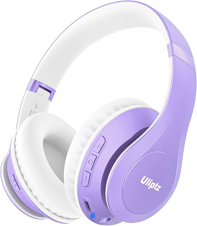 Uliptz Wireless Bluetooth Headphones, 65H Playtime, 6EQ Sound Modes, HiFi Stereo Over Ear Headphones with Microphone, Foldable Bluetooth 6.0 Headphone for Travel/Office/Cellphone/PC (Purple)