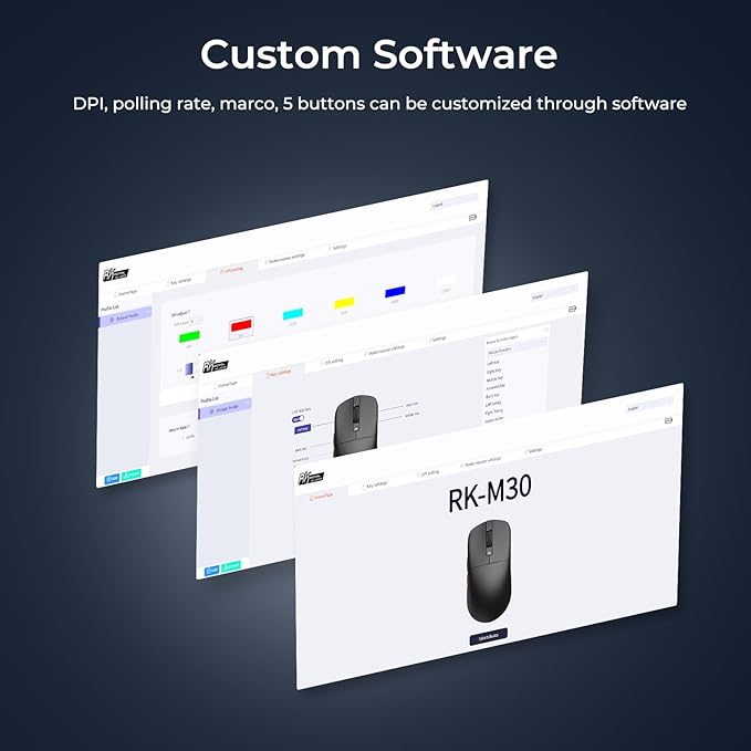 RK ROYAL KLUDGE RK M30 Wireless Gaming Mouse, 24000 DPI, 43g Ultra-Lightweight, PAW3311 Sensor, 2.4G/Bluetooth/USB-C Rechargeable Wireless Mouse with 5 Programmable Buttons for PC/Mac, White