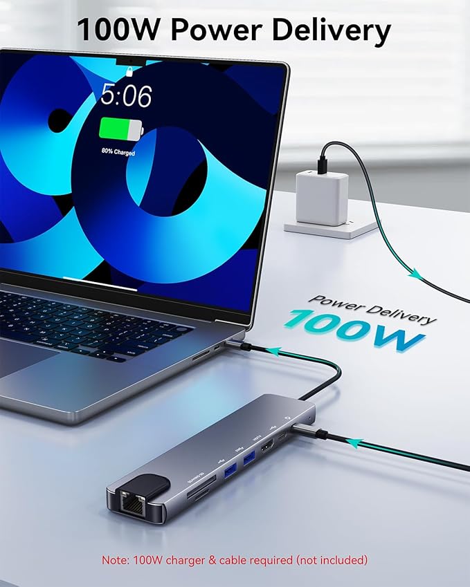 OPXYL 8-in-1 USB C Hub Multiport Adapter, USB C Docking Station for Laptop with 4K HDMI, 100W PD Charging, SD/TF Card Reader, USB 3.0 Ports for MacBook Pro/Air, iPad, Windows, School & Office