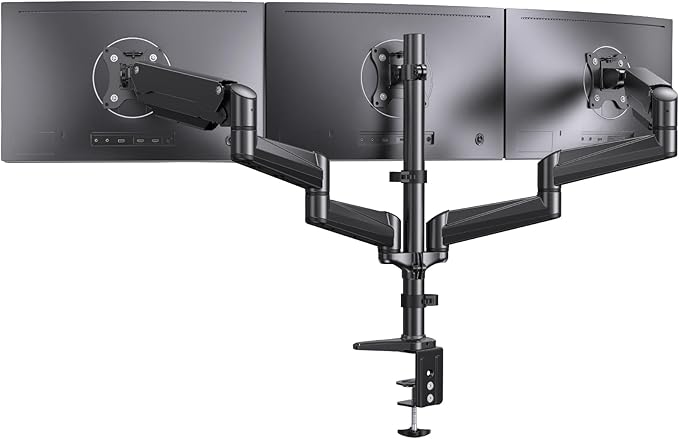 ErGear Triple Monitor Mount, Fully Adjustable Gaming 3 Monitor Desk Mount for 17 to 32 inch Computer Screens, Swivel, Tilt, Rotation, C-Clamp & Grommet Base